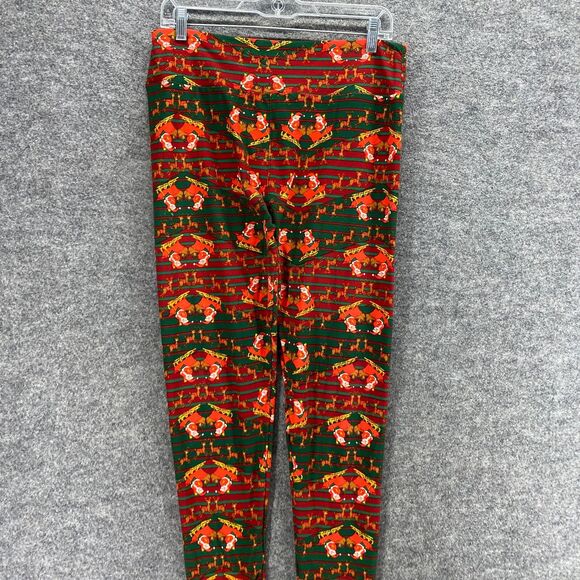 LulaRoe Leggings Women M Medium Red Striped Christmas Print Tall & Curvy Pull On - Picture 3 of 10